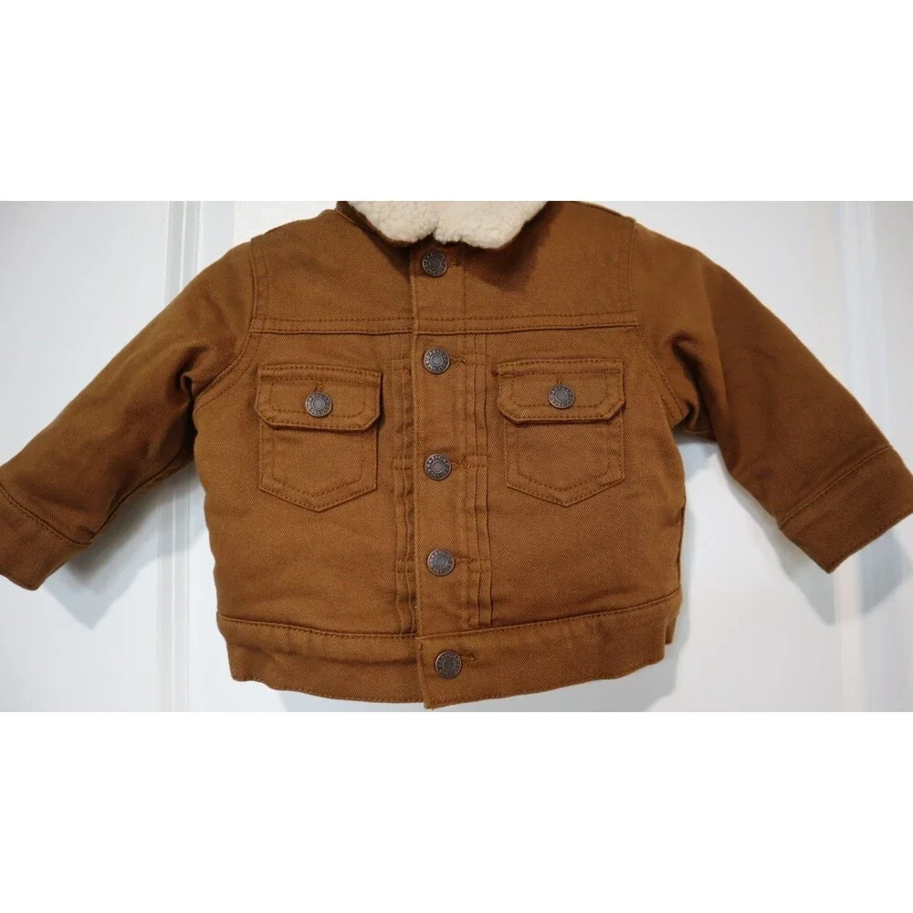 babyGap Sherpa Lined Corduroy Trucker Jacket Brown Western Baby 6-12 Months